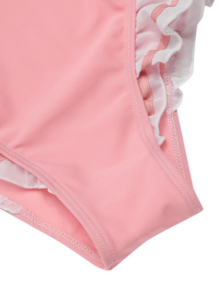 [Pre-Sale] Pink 1950s Bowknot Lapel One-Piece Swimsuit