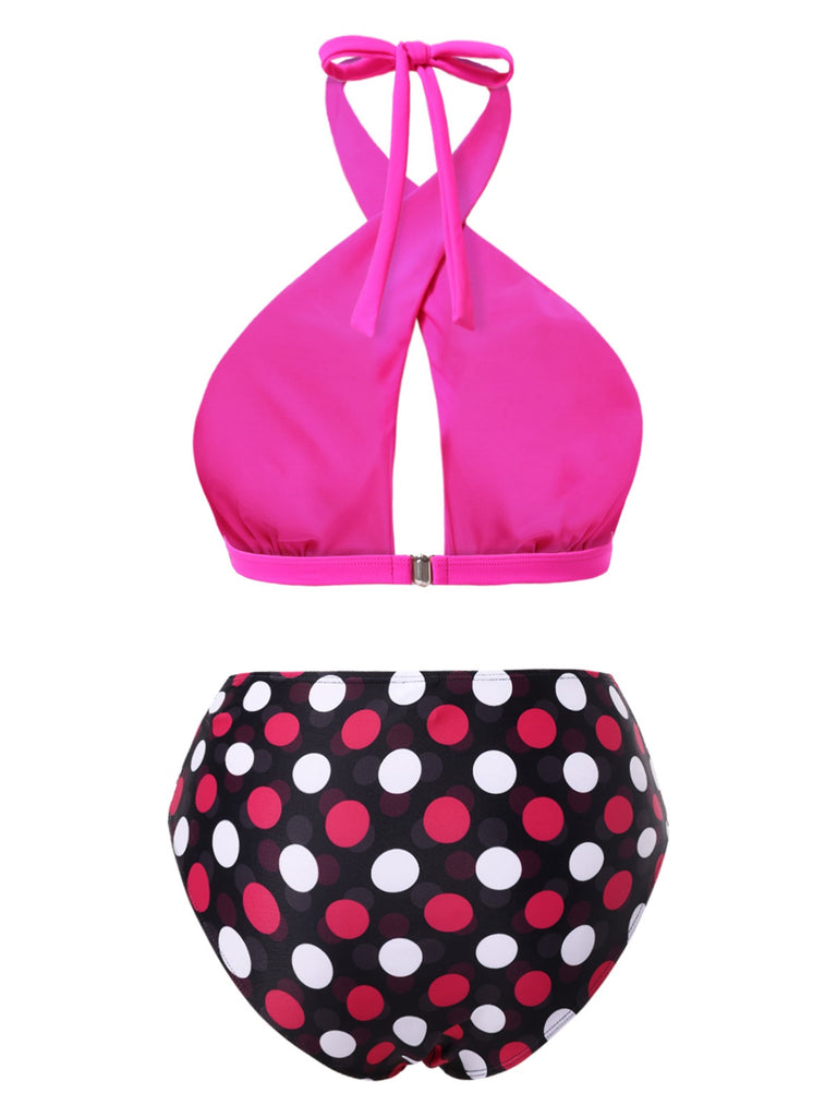 [Pre-Sale] Pink 1940s Polka Dots Cross Halter Swimsuit