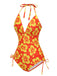 [Pre-Sale] Yellow 1960s Floral Lace-Up Halter Swimsuit