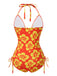 [Pre-Sale] Yellow 1960s Floral Lace-Up Halter Swimsuit