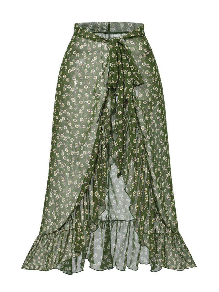 [Pre-Sale] Green 1940s Daisy Ruffled Skirt Cover-Up