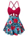 Multicolor 1940s Floral Hollow Straps Swim Dress