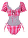 Red 1950s Gingham Plaid Hollow Puff Swimsuit