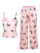 2PCS Pink 1950s Butterfly Suspender V-Neck Sleepwear