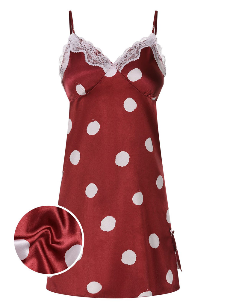 1950s Polka Dot Lace Spaghetti Straps Sleepwear