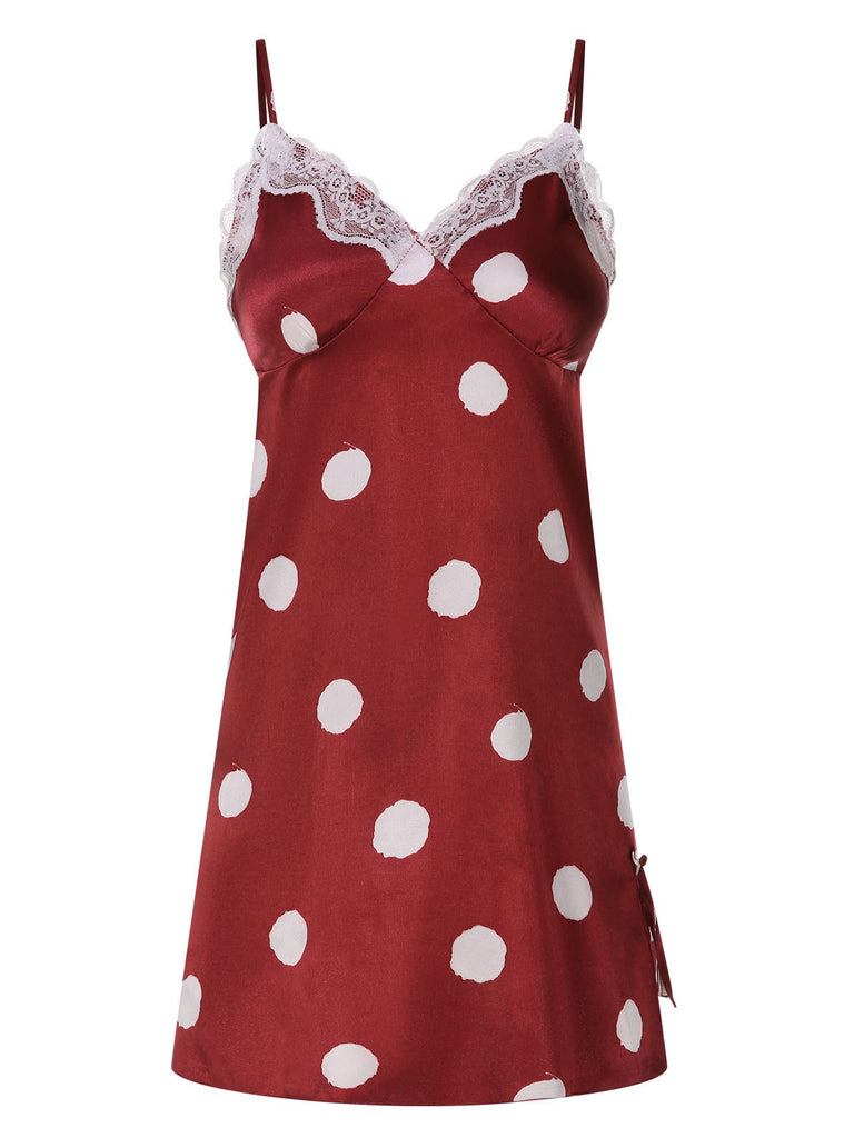 1950s Polka Dot Lace Spaghetti Straps Sleepwear