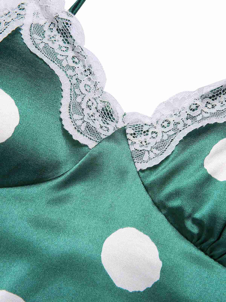 1950s Polka Dot Lace Spaghetti Straps Sleepwear