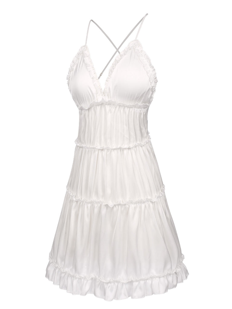 1950s Solid Wrinkle Spaghetti Straps Nightgown