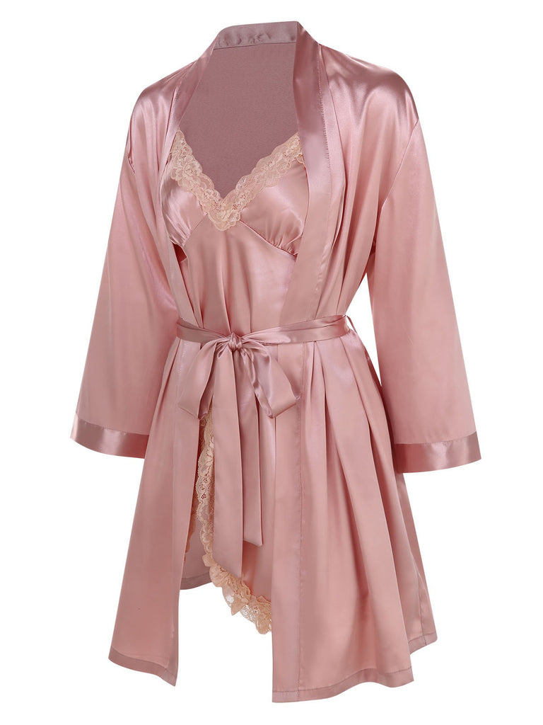 2PCS 1970s Lace Suspender Nightdress & Robe