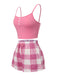 Pink 1970s Camisole Top & Plaid Shorts Pajamas