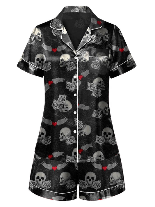 [Pre-Sale] Black 1970s Rose Skull Lapel Pajamas