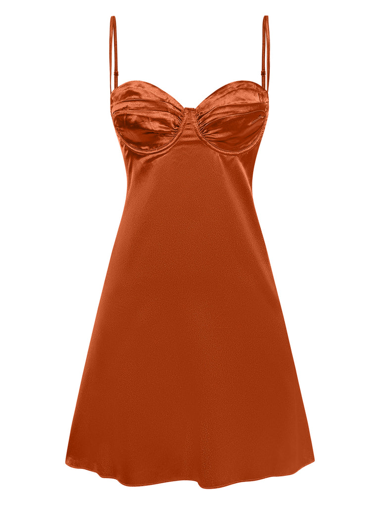 Orange 1960s Spaghetti Strap Satin A-Line Nightgowns