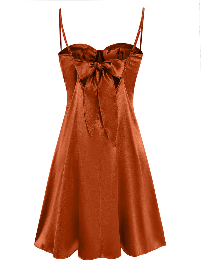 Orange 1960s Spaghetti Strap Satin A-Line Nightgowns