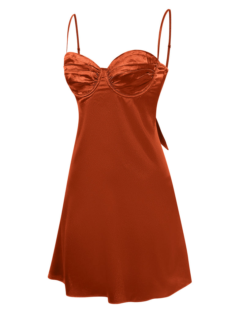 Orange 1960s Spaghetti Strap Satin A-Line Nightgowns