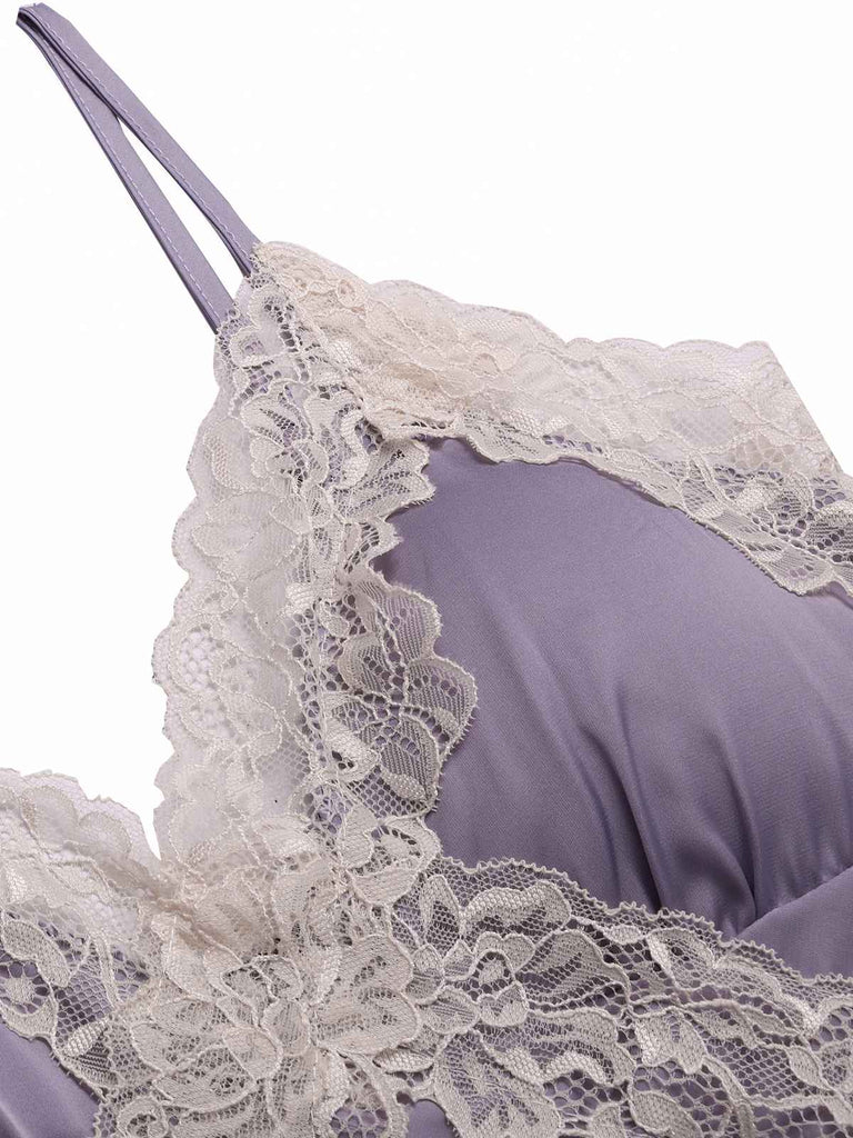 [Pre-Sale] Lavender 1940s Lace Satin Patchwork Nightgown