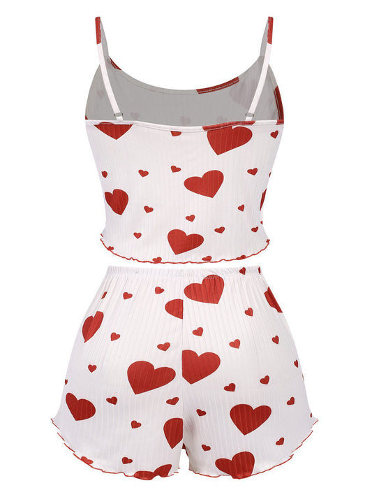 White 1950s Heart Bow Spaghetti Strap Pajama