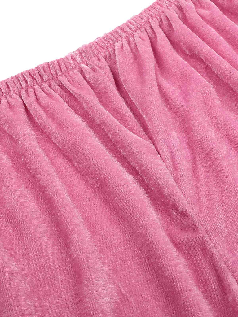 3PCS 1960s Pink Casual Velvet Pajamas