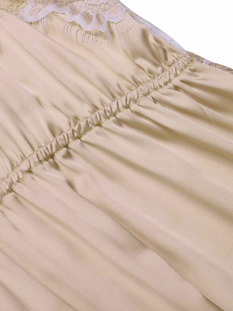 Champagne 1930s Solid Lace Satin Nightgown