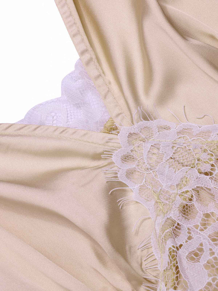 Champagne 1930s Solid Lace Satin Nightgown