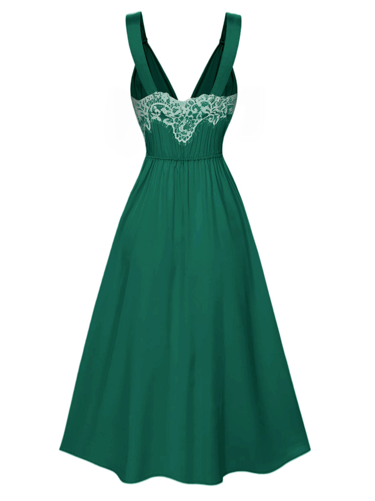 [Pre-Sale] Green 1930s Solid Lace Satin Nightgown