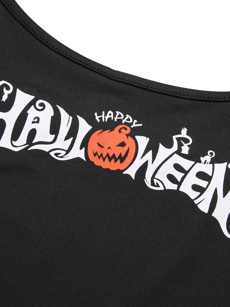 1960s Spaghetti Strap Halloween Pumpkin Pajamas