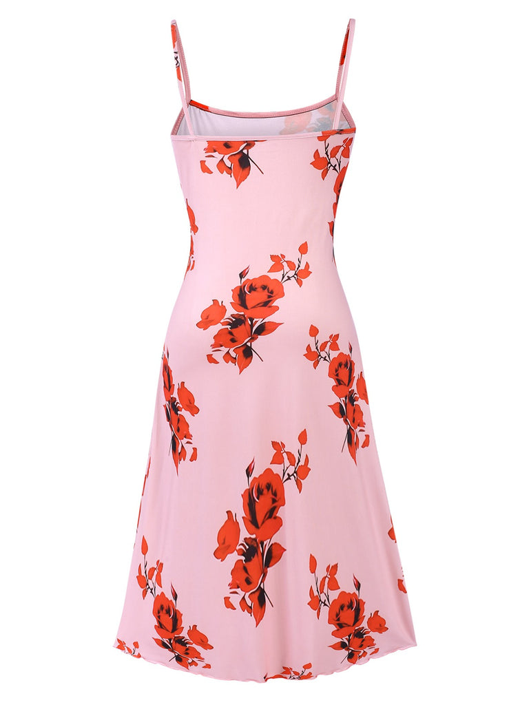 Pink 1930s Floral Spaghetti Straps Nightgown