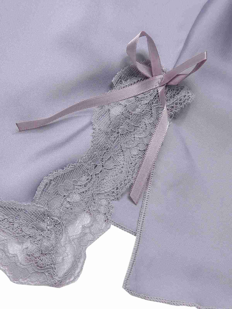 1950s Solid Lace Trimmed Straps Sleepwear