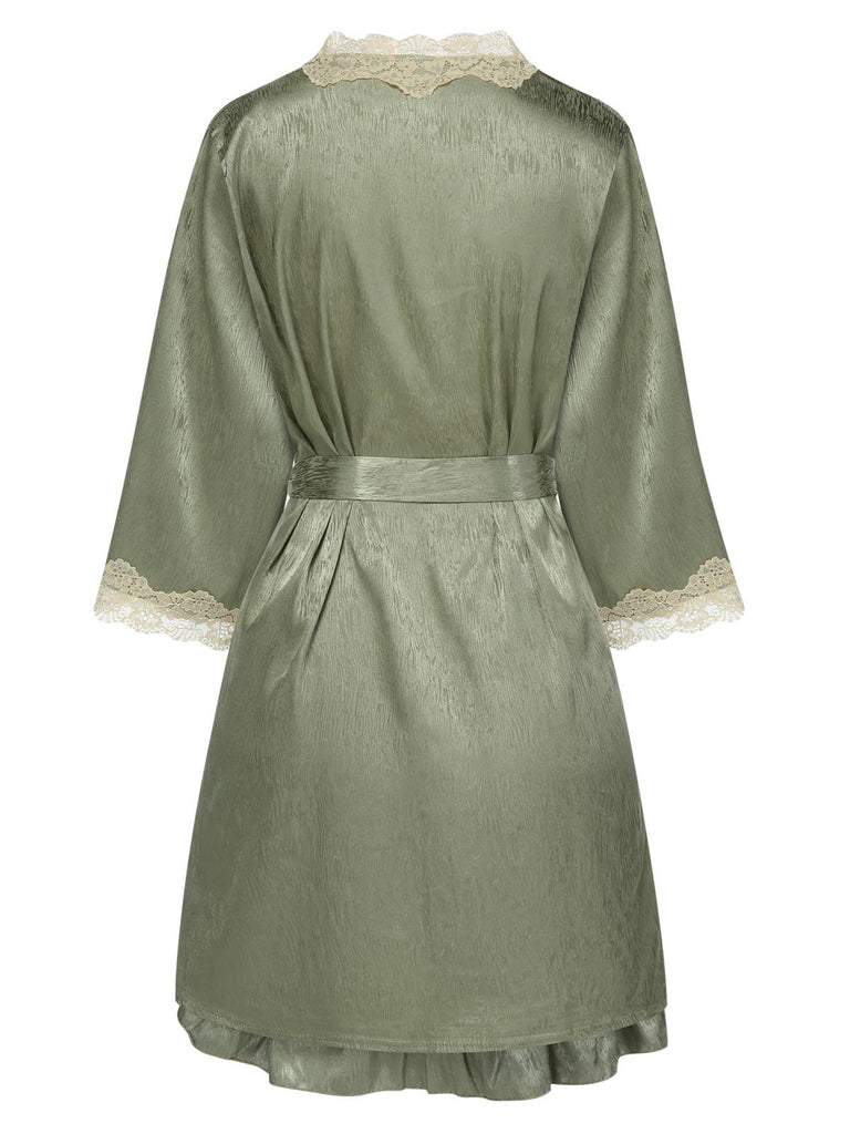 2PCS Green 1950s Guipure Lace Nightgown & Robe