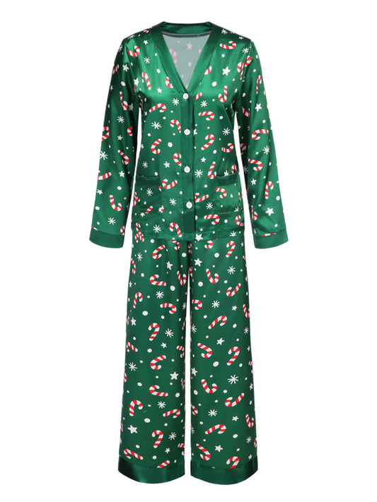 [Pre-Sale] Green 1970s Christmas Candy Cane Pajama Set