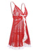 Red 1970s Spaghetti Strap Christmas Patchwork Nightgown