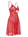 Red 1950s Christmas Lace Sheer Straps Nightgown