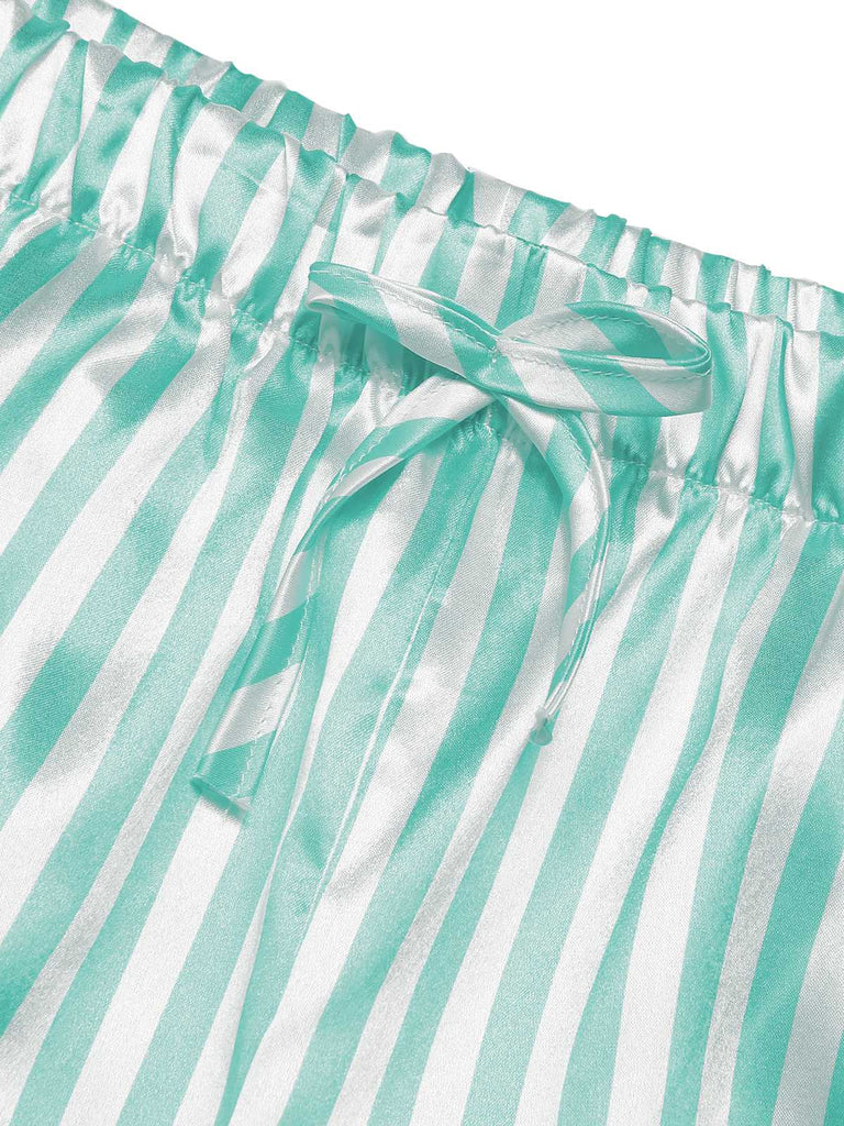 1960s Lapel Stripes Satin Pajamas Set