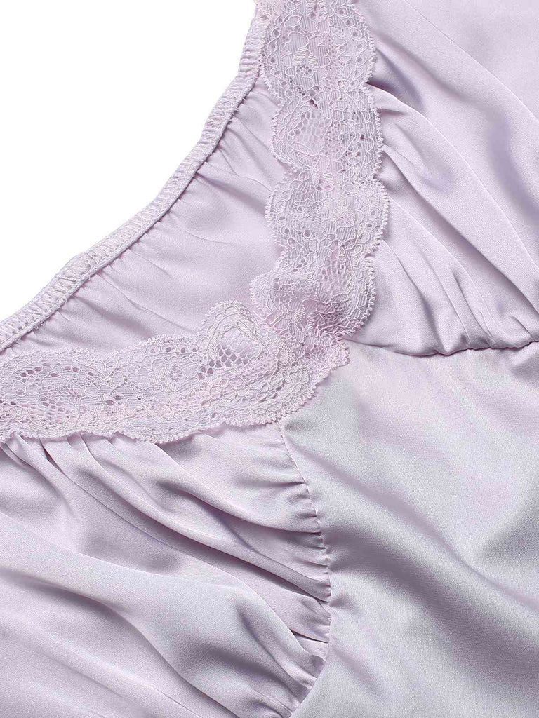 1930s Solid Deep V-Neck Lace Trim Nightgown