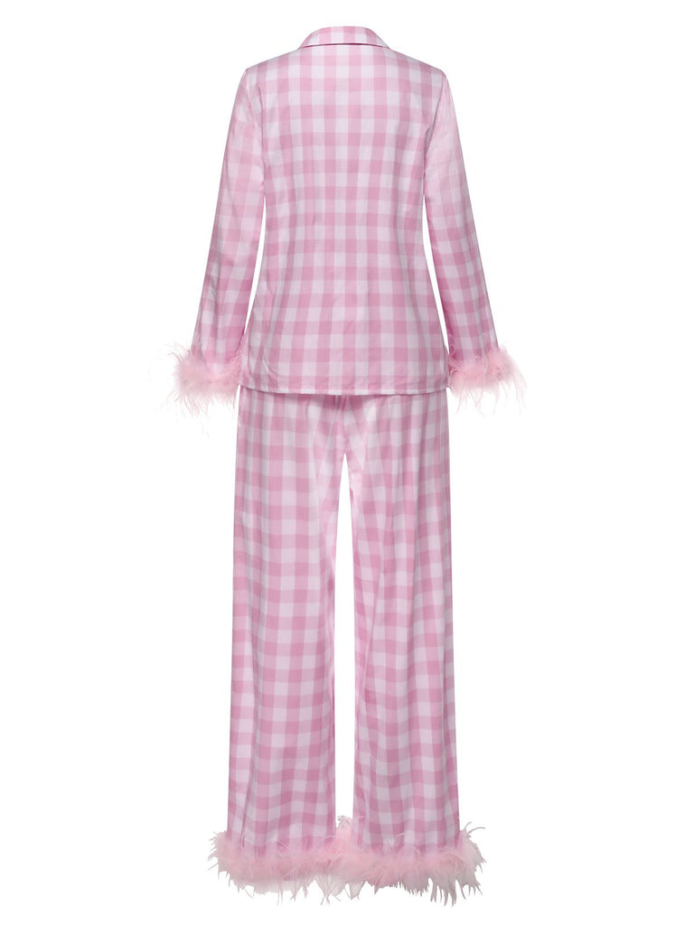 [Pre-Sale] 1960s Pink Plaid Feather Party Pajamas