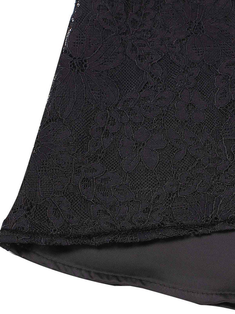 [Pre-Sale] Black 1950s Solid Lace Patchwork Straps Nightgown