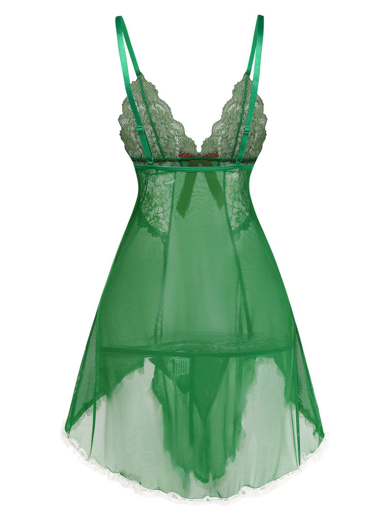 Green 1940s Lace Patchwork Sheer Nightgown