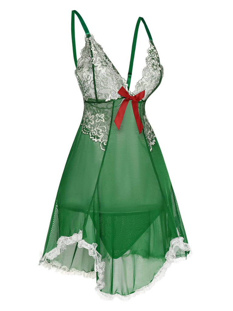 Green 1940s Lace Patchwork Sheer Nightgown