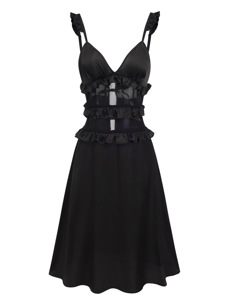 [Pre-Sale] Black 1960s Ruffled Suspender Nightgown