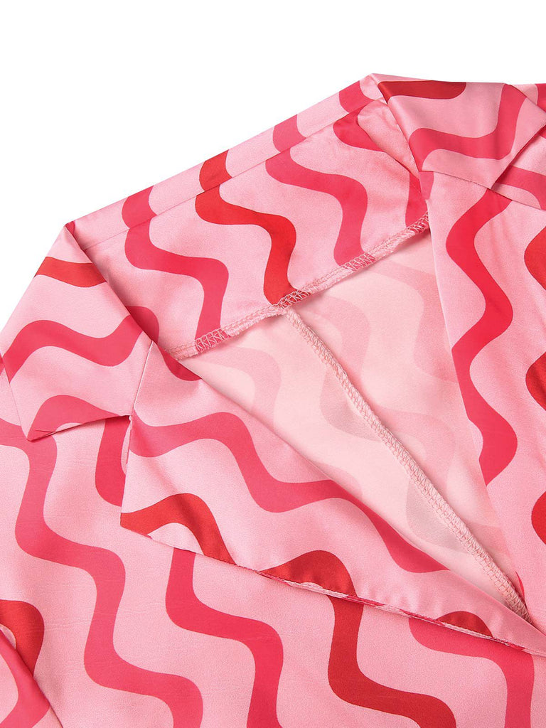 [Pre-Sale] Pink 1960s Lapel Wave Stripe Pajamas