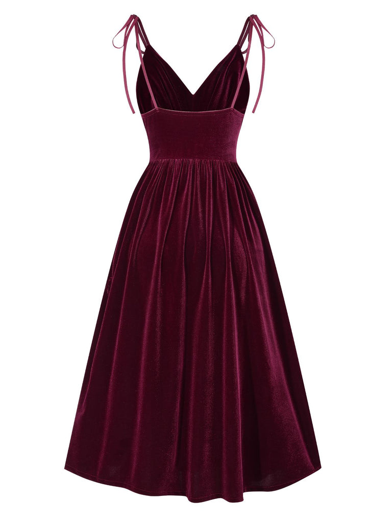 Wine Red 1950s Spaghetti Strap Velvet Nightgown