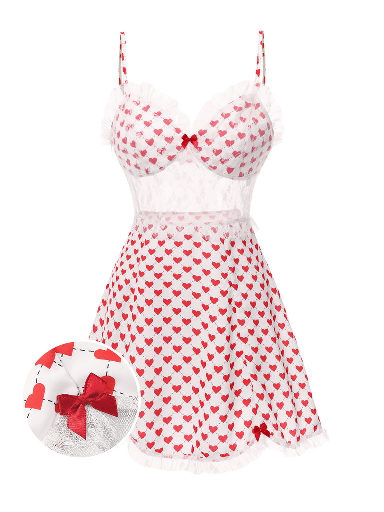 [Pre-Sale] 1960s Spaghetti Strap Cute Heart Bow Lace Sleepwear