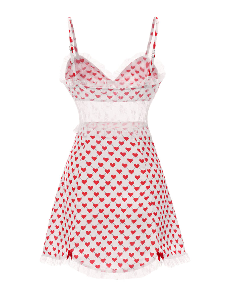 [Pre-Sale] 1960s Spaghetti Strap Cute Heart Bow Lace Sleepwear