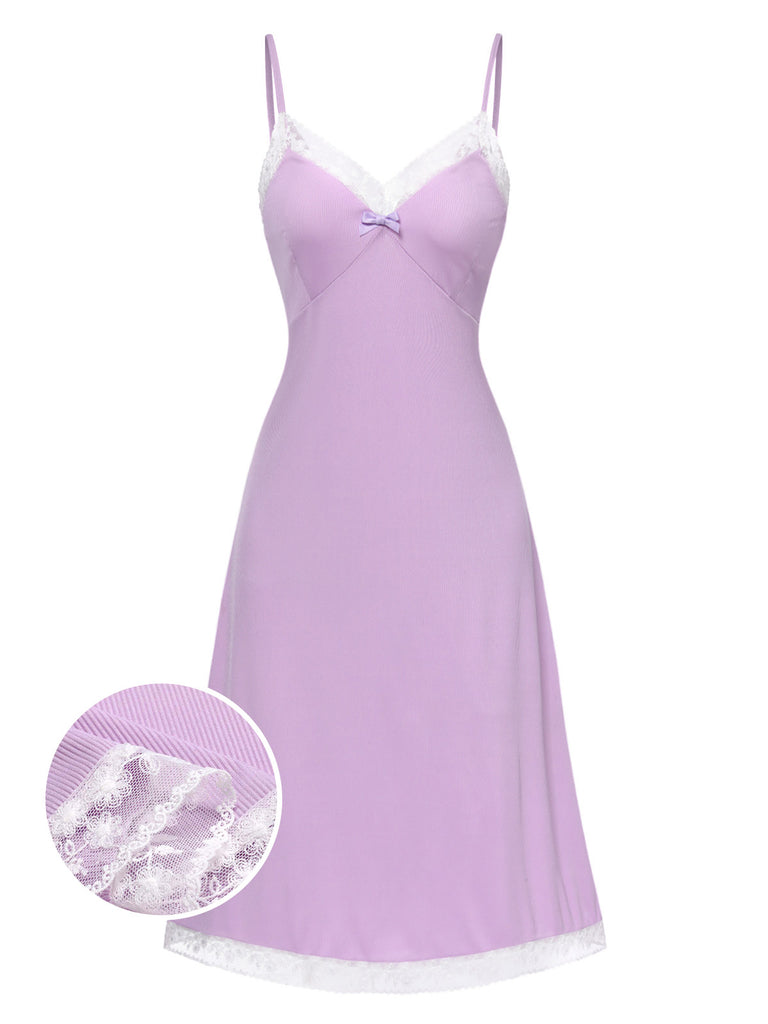 [Pre-Sale] Purple 1930s Knitted V-Neck Lace Nightgown