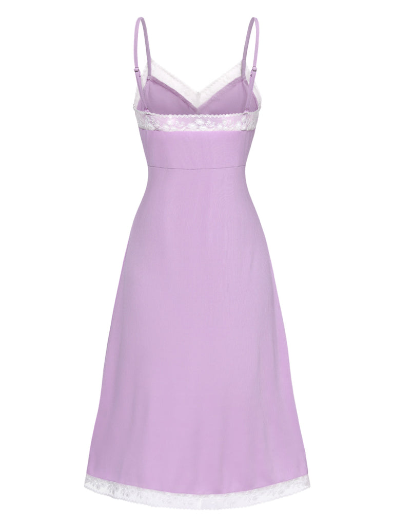 [Pre-Sale] Purple 1930s Knitted V-Neck Lace Nightgown