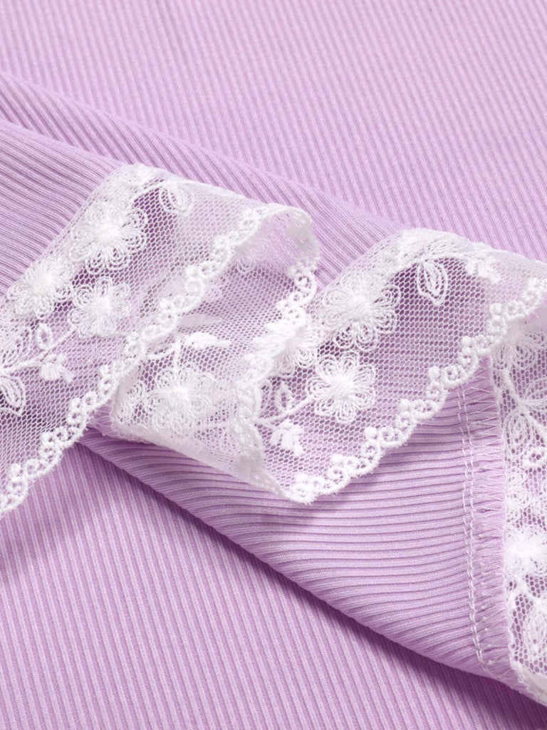 [Pre-Sale] Purple 1930s Knitted V-Neck Lace Nightgown