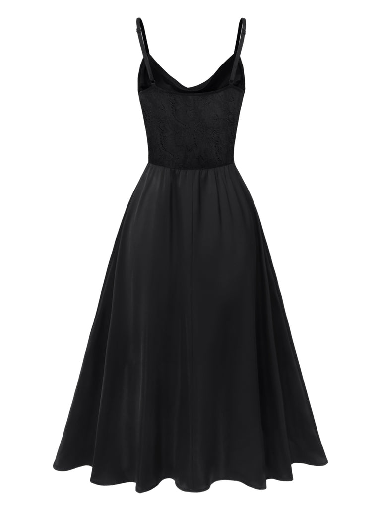 [Pre-Sale] Black 1950s Solid Cowl Neck Lace Nightdress