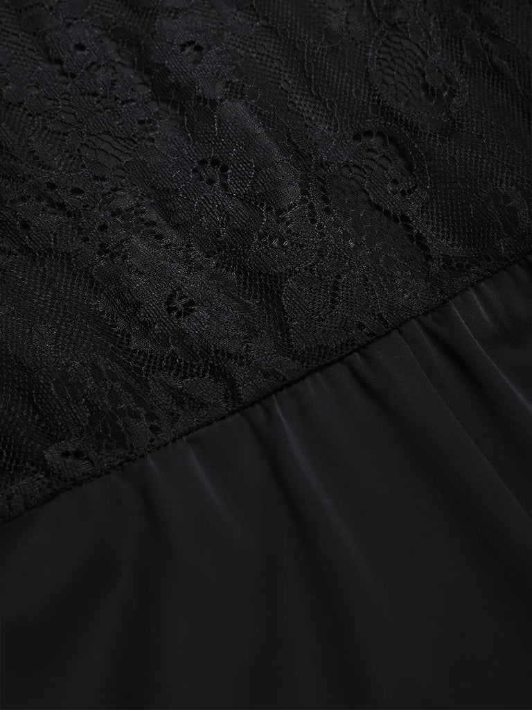 [Pre-Sale] Black 1950s Solid Cowl Neck Lace Nightdress