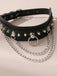 Black Leather Gothic Necklace with Spikes
