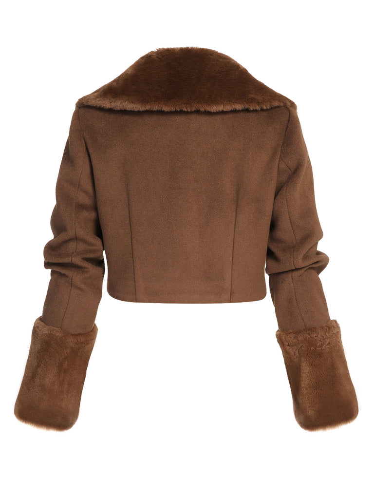 Brown 1950s Retro Fur Collar Bolero Jacket