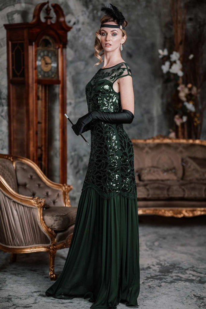 [US Warehouse] Green 1920s Sequin Maxi Flapper Dress